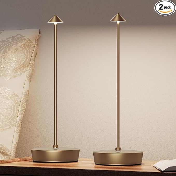 Cordless Battery Powered Table Lamp, Rechargeable LED Dimmable Brightness Metal 6000mAh Touch Desk Lamp Portable Modern Design for Restaurant Patio Indoor & Outdoor (Titanium 2 Pack)