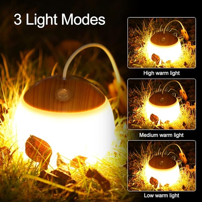 2-Pack 5200mAh Mini Outdoor Wood Camping Lanterns USB Rechargeable with Haning Hook LED Lights Bulbs Retro Tent Lantern for Power Outage Emergency