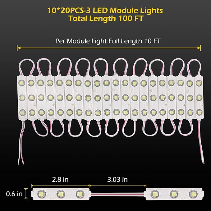 Dyna-Living 100FT White LED Storefront Lights APP Bluetooth & IR Remote Control 200PCS 3-LED 5730 SMD Module Light with Music Sync Mode IP68 Waterproof Storefront Light for Business