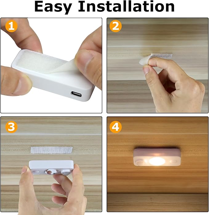 LED Motion Sensor Puck Lights, Rechargeable Cabinet Lights, Stick on Wireless LED Night Light for Closet, Drawer, Shelf, Under Cabinet, Warm White 8Pack, USB Charging Cord Included