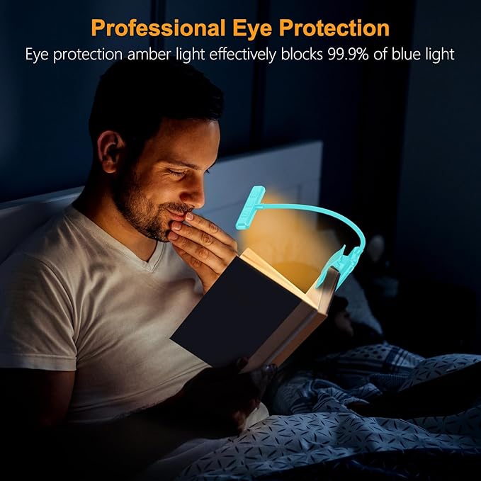 Gritin 19 LED Rechargeable Book Light for Reading in Bed with Memory Function- Eye Caring 3 Color Temperatures,Stepless Dimming Brightness,90 Hrs Runtime Clip on Light for Book Lovers-Blue