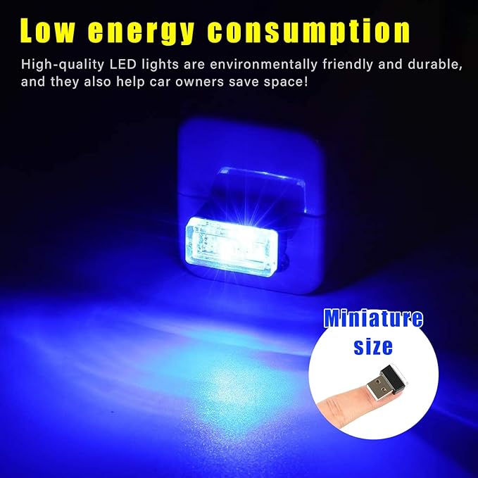Augeny 4 PCS USB LED Car Interior Atmosphere Lamp, Plug-in USB Decor Night Light, Portable Auto Ambient Lighting Kit, Universal Vehicle Interior Accessories for Most Cars (Blue & Ice Blue)