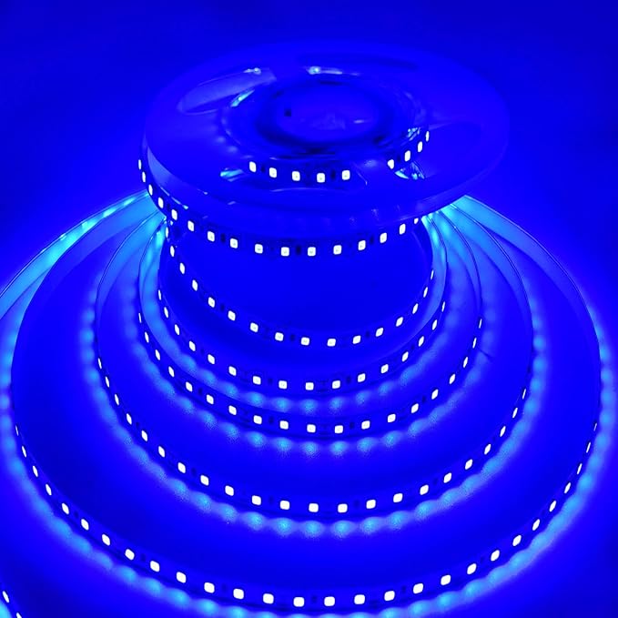 AC110-130V LED Strip Lights，Dimmable 10000LM 16.4ft/5m SMD 2835 600 LEDs Waterproof IP44 LED Lights Strip Ribbon, More Brightness Than Low Voltage LED Strip Lights (Blue)
