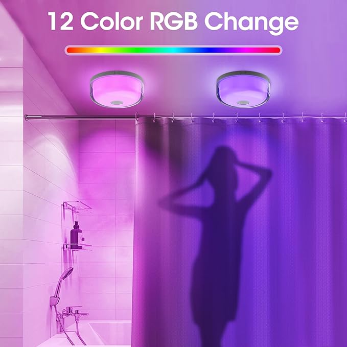 Rechargeable Shower Light No Wiring - 15 Color Changing Mood Light for Shower Bathroom Closet Bedroom Livingroom, 1 Pack