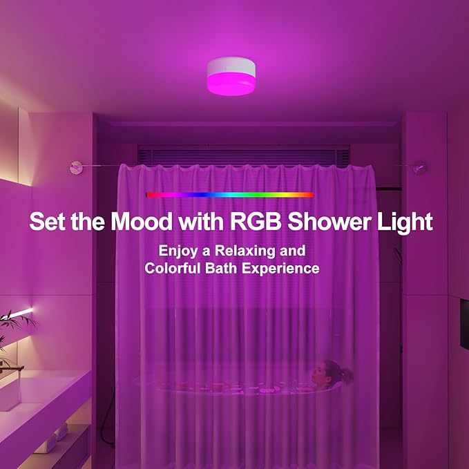 NIORSUN Rechargeable RGB Shower Light with Silicone Cover - Wireless Waterproof LED Shower Lights for Inside Shower, Remote Control & Magnetic Mount, Shower Lamp for Bathroom Closet Bedroom, 1 Pack