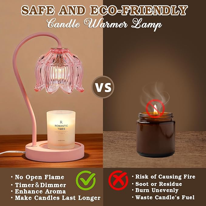 Pink Candle Warmer Lamp with Timer Dimmable,Lily of The Valley Candle Lamp Warmer, Valentines Day Birthday Gift Idea for Women Her Mom Who Have Everything, Wax Warmer for Jar Candles