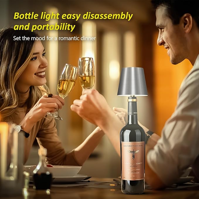 2025 New Wireless Bottle Lamp - LED Bottle Lights for Liquor & Wine Bottles, Cordless Lampshade, Whiskey Bottle Top Light, Bottle Stopper Night Light Kit, Rechargeable 3-Tone Touch-Dimmable
