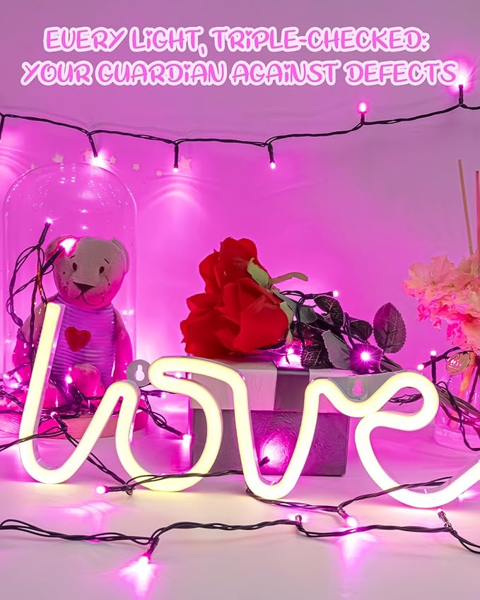 Pink String Lights Battery Operated, Valentine’s Day Lights with Timer Waterproof 9.8ft 30 LED Valentines Decorations for Outdoor Indoor Patio Party Garden Yard Decor 2 Packs