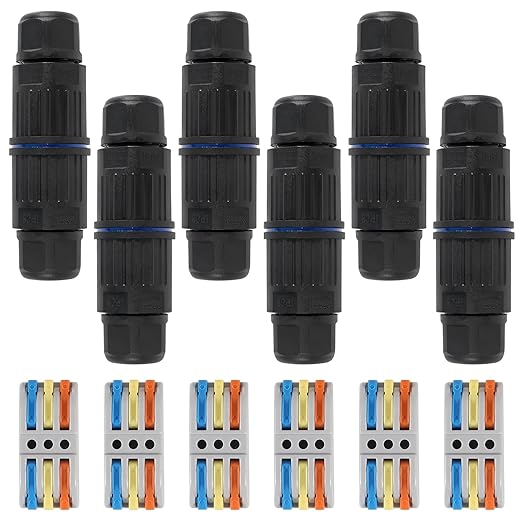 6pcs Upgraded Junction Box Outdoor Waterproof IP68, CDF 3P 3Pole Wire Connector, Replaceable Lever Wire Connectors for AWG 28-12, Quick Screwless Installation Black (3PIN)