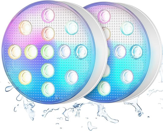 SUNDISC Rechargeable Submersible Pool Lights with Remote, IP68 Waterproof Underwater Charging Battery Operated Controlled 16 Color Changing LED with Magnet Floating Lights 2 Packs