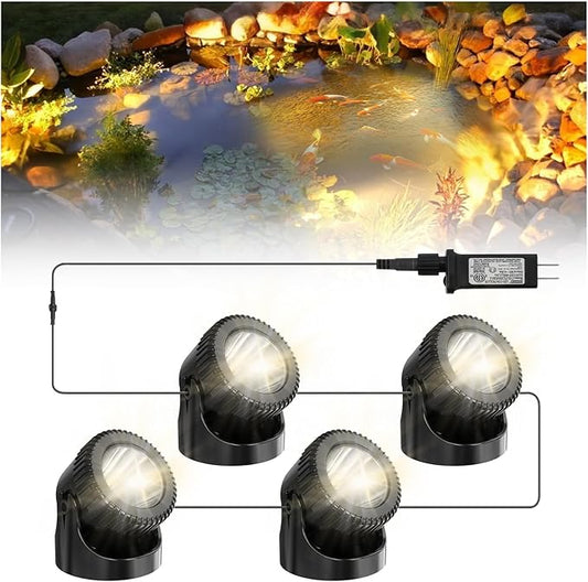 Underwater Pond Lights with Timer, 3200K Warm White Submersible LED Fountain Lights with IP68 Waterproof for Outdoor Ponds, Aquarium, Waterfalls, Pool, Garden, Yard (Set of 4)