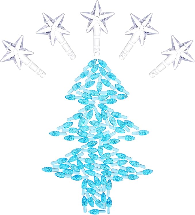 Boao 100 Pieces Ceramic Christmas Tree Bulbs and 5 Stars Replacement Plastic Bulbs for Ceramic Christmas Tree Decorations (4 mm Diameter,Blue)