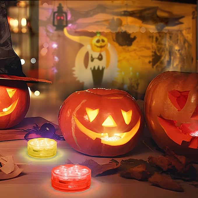 Submersible LED Lights with Remote, 16 Colors 4 Modes Battery Powered Color Changing LED Pumpkin Lights for Halloween Pumpkin Camping Bucket Décor (4 Packs)