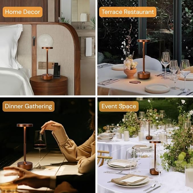 2-Pack Cordless Table Lamp Rechargeable, 5000mAh Battery Operated LED, Touch 3-Color Stepless Dimming, IP54 Waterproof Wireless Lamp for Bedroom Dining Restaurant Patio Outdoor – Coffee