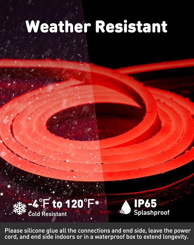 Shine Decor LED Rope Lights AC 120V, Connectable & Cuttable Dotless 120LEDs/M Eco Neon Strip Lighting, ETL IP65 Waterproof & Weather-Resistant for Home Commercial, 8x16mm, Red, 98.4FT