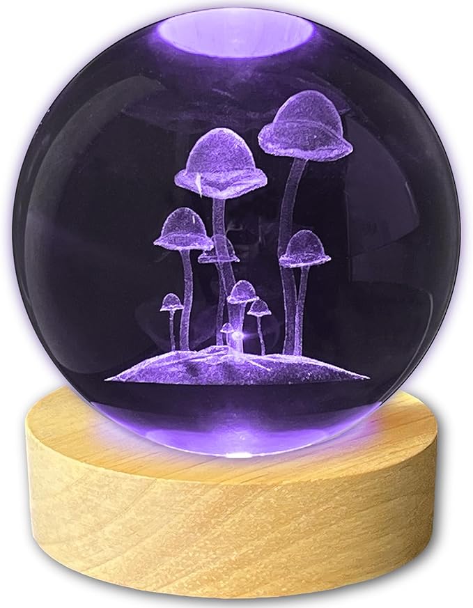 Catta Mushroom Night Light Gifts for Women, 16 Colors Cottagecore Mushroom 3D Engraved Crystal Ball Night Light for Bedroom Decor, 3.15Inch(16 Colors, Remote Control)