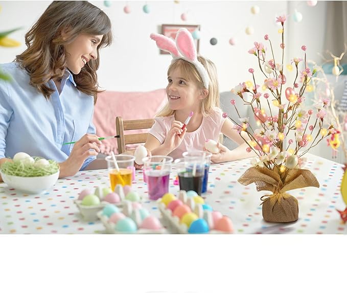 RoseCraft Easter Decorations, Artificial 18 Inch Easter Egg Tree Tabletop Decor with Delicate Ornaments, for Home Party Wedding Holiday Spring Summer Decoration Pink.