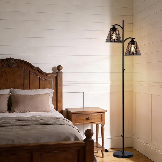64.56" Tall Rustic Floor Lamp,2-Light Tree Gothic Black Metal Forest Tree Lampshade Farmhouse Floor Lamps for Living Room,Western Standing Floor Light for Bedroom,Home,Office,Corner,Bar