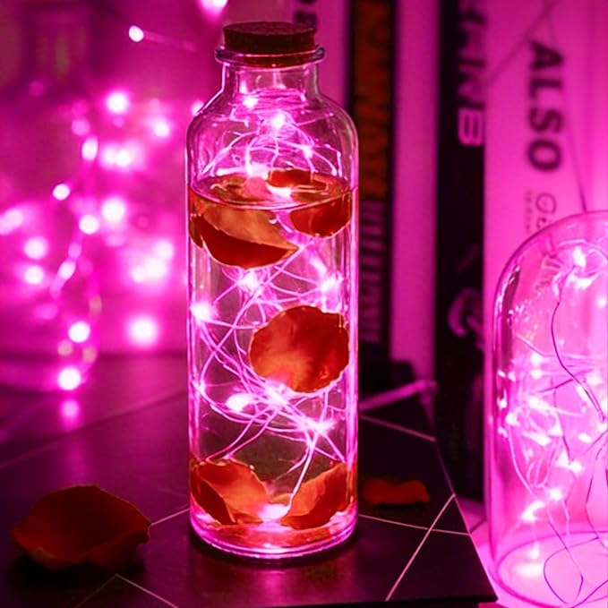 LAMPHOME 20 Pack Pink Fairy Lights, Battery Operated Valentine String Lights, 20 LED on 6.6FT Firefly Fairy for Wedding Party Mason Jar Christmas Bedroom Galentine's Day Valentines Day Decoration