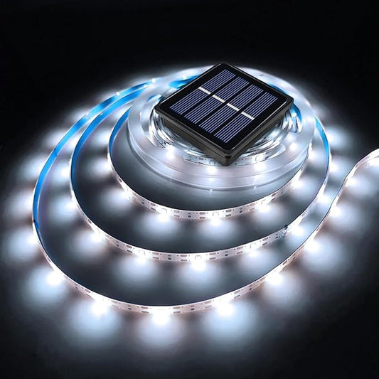 Solar LED Strip Lights Outdoor Waterproof 19.6FT 180 LED White Cuttable Solar Powered Tape Light for Outside, Pool, Stair, Accent Lighting (Upgraded Version)
