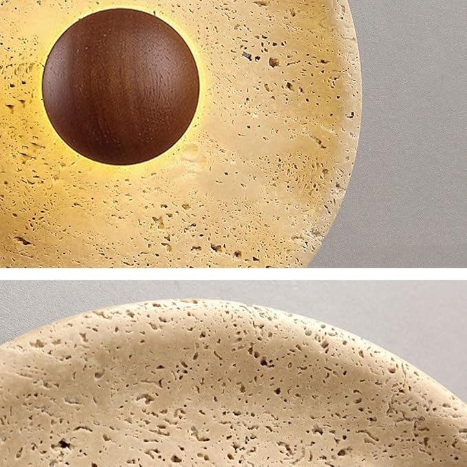 Wall Sconce American Retro Minimalism Wall Light Round Yellow Travertine Interior Wall Lamp 7W LED Warm Light 3000K travertine sconce Wooden Decoration Living Room Wall Lighting