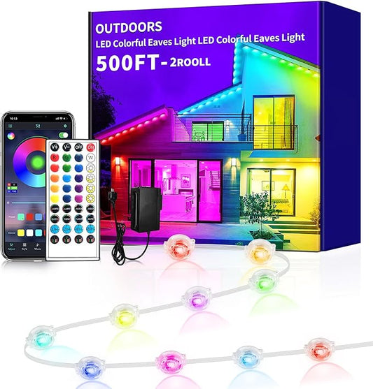500ft Permanent Outdoor Light, RGB Outdoor eave Light,IP67 Waterproof Suitable for Party, Daily,Halloween,Christmas,Rooftop,Garden,Patio（2 Rolls of 250ft）