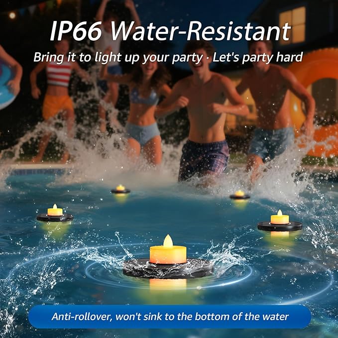 Solar Floating Pool Lights, 5-Pack Solar-Powered Float Candles Lamps Tea Light for Pond Party Garden Backyard Outdoor Decor
