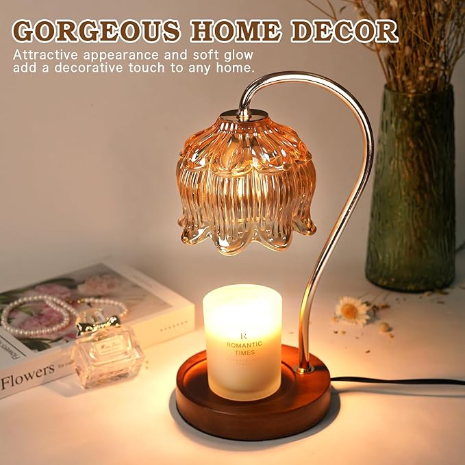 Flower Candle Warmer Lamp with Timer, Dimmable Candle Lamp Warmer, Mothers Day Birthday Gift for Women Her Mom, House Warming for New Home Decor, Lotus Wax Warmer for Yankee Candles