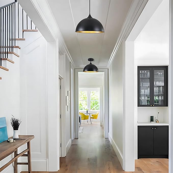 Pendant Lighting for Kitchen Island, 2 Pack 12" Dome Pendant Light Fixtures with Black and Gold Finish Farmhouse Industrial Hanging Pendant Light for Dining Room Restaurant Cafe Entryway