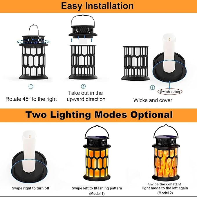 Solar Lanterns Outdoor Waterproof, Flickering Flame Hanging Solar Lantern Camping Solar Powered Lights Decorative Lights for Christmas Decorations Home Garden Patio Deck Yard Path, 2 Pack