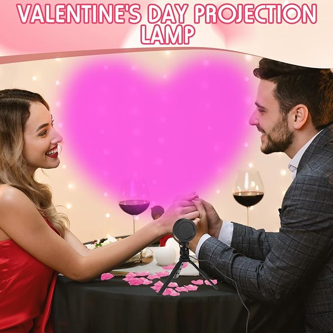 Heart Shaped Projection Lamp with 1000 Rose Petals Valentine's Day Sign Novelty Indoor Lamps USB Powered Romantic Night Light for Him Room Decorations Marry Me Proposal Weddings (Pink)