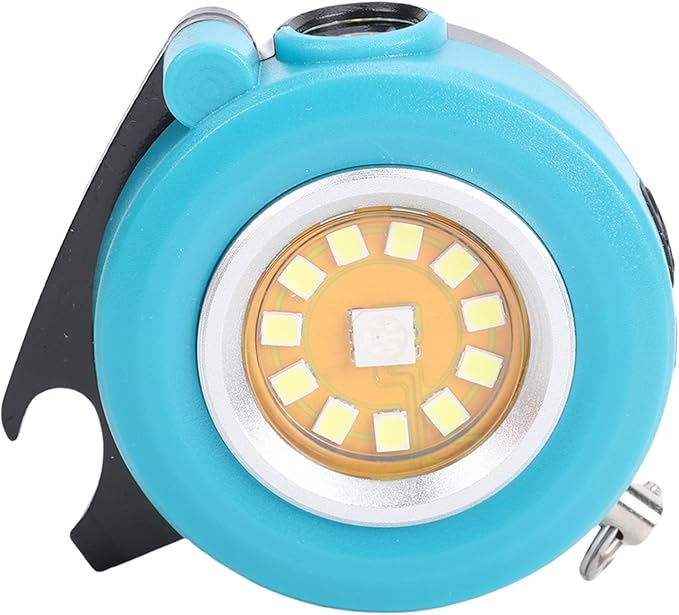 Keychain Flashlight, Round RGB Keychain Work Light LED Torch with Bottle Opener Rotatable Back Clamp for Emergency Camping Car Repair (Blue)