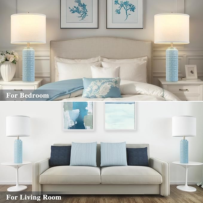 Luvkczc 24.8" Modern Ceramic Bedside Lamps Set of 2, 3 Color Temperature & Bulbs Included - Nightstand Lamps for Bedroom, Living Room, Office, Entryway Decor