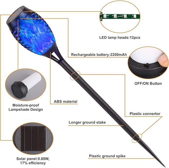 Solar Lights Outdoor, 8Pack Solar Torch Light with Flickering Flame for Garden Decor, Waterproof Outdoor Lighting Landscape, LED Flame Torches for Outside Patio Pathway Yard Decorations