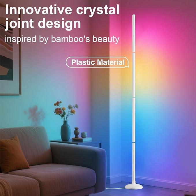 TJOY 2 Pack Smart Floor Lamps for Ambient Lighting, Crystal Joint Design, Modern LED Corner Light with Remote&APP Control, Music Sync, Color Changing Standing Lamp for Room(White,Plastic Material)