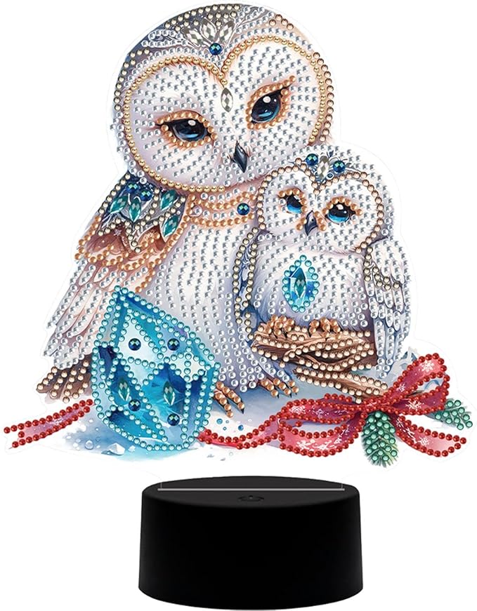Adorable Owl Diamond Art Painting Night Light,Diamond Art Painting Kits Desktop Touch Lamp Ornaments for Tabletop Decor Diamond Art Accessories for Adult Beginner Bedrooms Living Room
