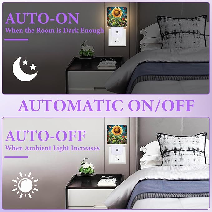 Sunflower Night Light,Butterfly Night Lights Plug into Wall,Led Lamp for Stairway/Hallway/Bedroom 0.5W Nightlight Sleep Friendly