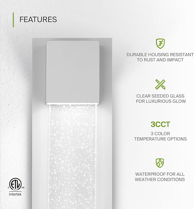 ASD LED 13 Inch Bubble Glass Wall Light Fixture, Exterior Flush Mount Sconce | 3CCT, Waterproof, Dimmable, ETL Listed | 12W 500LM 3000-5000K 120V | Outdoor-Indoor Lighting | White, 2 Pack