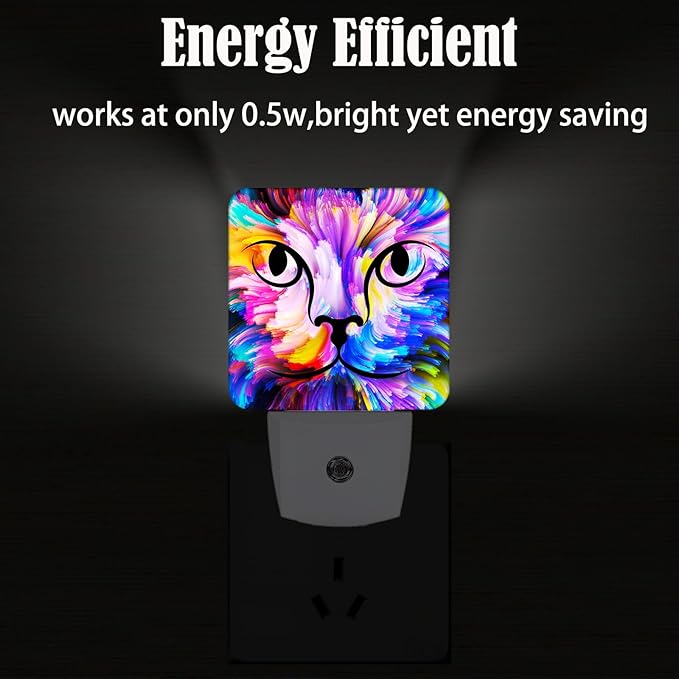 Colorful Cat Face Night Light,Plug Into Wall Decor for Stairway,Hallway,Kitchen,Dusk to Dawn Sensor Nightlights for Boys/Girls/Women/Men Room Gifts
