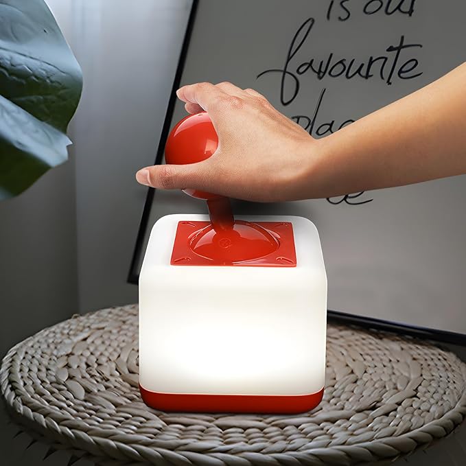 Rocker Night Light Lamp, 2-Speed Timer Bedside Lamp Rechargeable USB LED Companion Light with DIY Emoji Stickers, Side Table Light for Night Rising (Red)