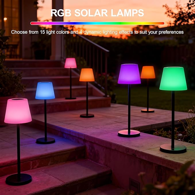 Outdoor Solar Table Lamps for Patio, Rechargeable Waterproof Cordless Lamp with Remote, Solar Battery Operated Dimmable Light for Home Patio Deck Garden
