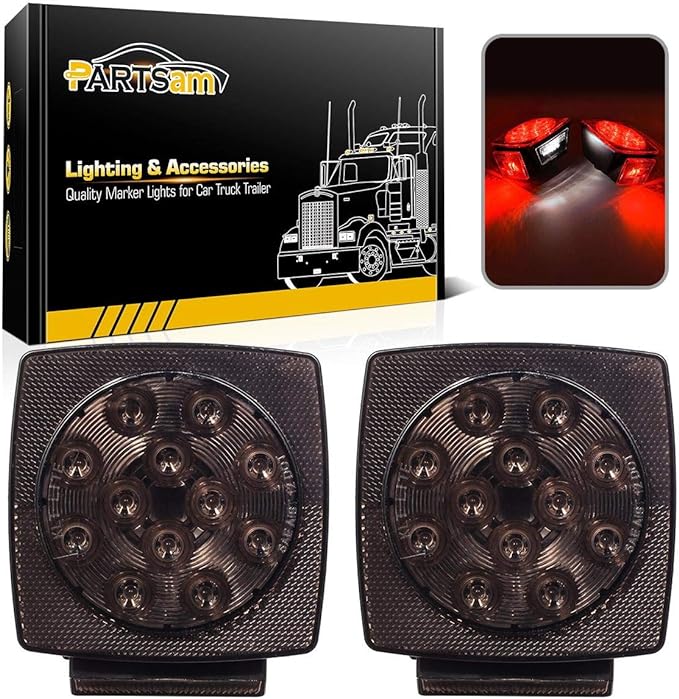 Partsam 12V Submersible Square Led Trailer Lights Smoked Red Combination Led Stop Tail Brake Turn Signal Light for Trailers Under 80" Boat Trailer Truck Marine Camper RV Snowmobile IP68