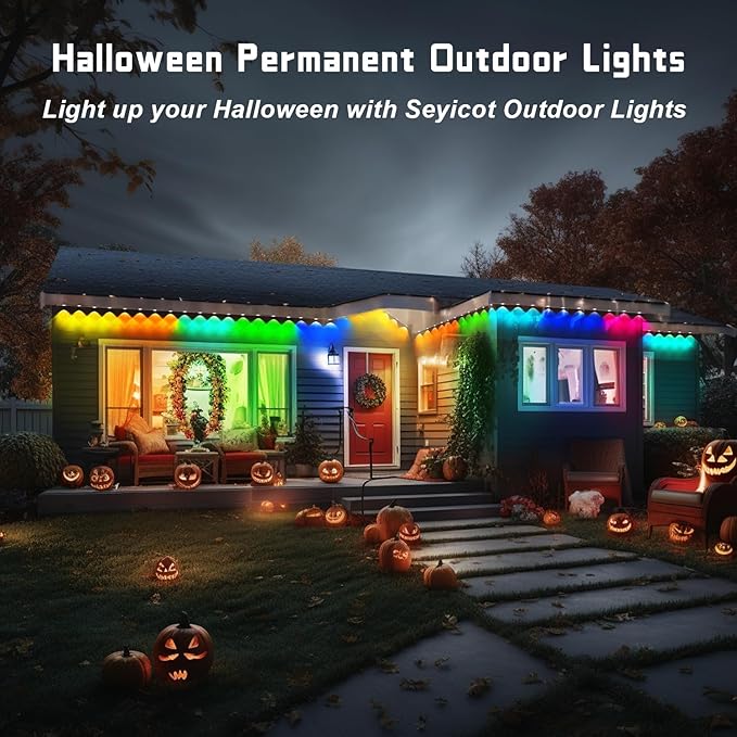 Permanent Outdoor Lights, Smart RGB+IC House Outdoor Decor Lights, 75 Scene Modes with APP&Remote Control, IP67 Waterproof for Halloween, Christmas, Holiday Decor House Roof Lighting