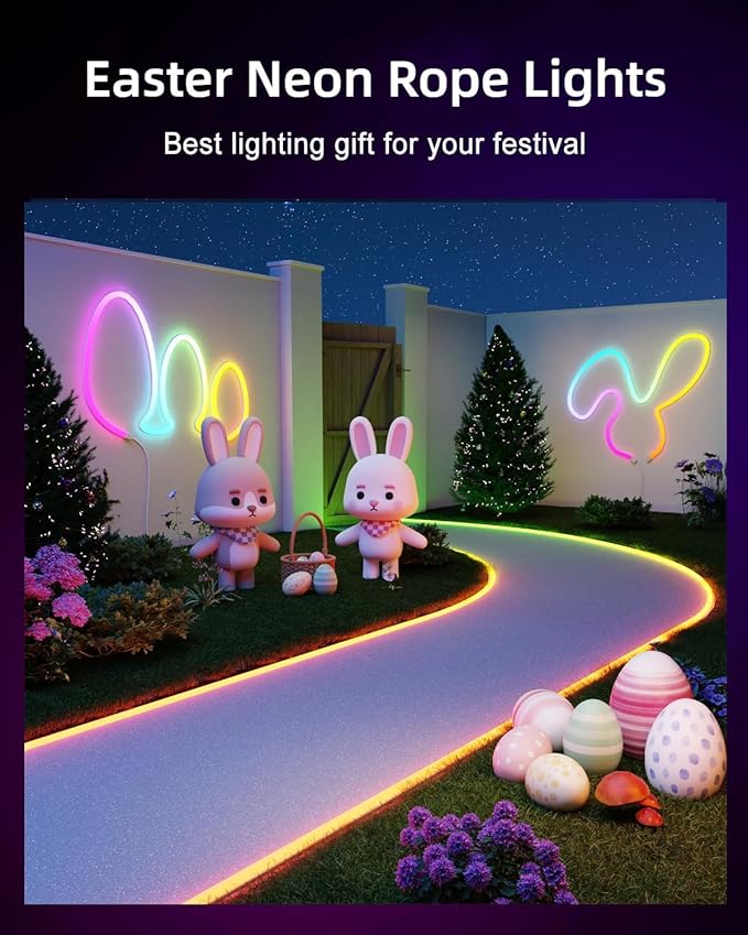 Lumary Smart Neon Rope Light for Outside, RGBAICW Flexible Color Changing Rope Light Waterproof IP65 for Pathway, DIY Scene Mode, RGB&Warm White&Cool White Work with Alexa Google Assistant, 16.4Ft