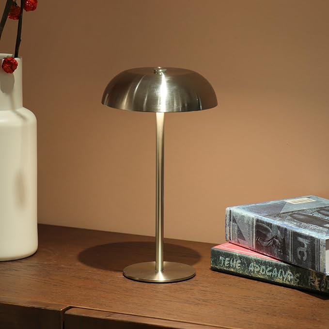Portable Mushroom Table Lamp with 5200mAh Battery, 11'' Cordless LED Night Light with Stepless Dimming, 3 Color Modes & Adjustable Height for Bedroom/Patio/Bar Decor/Coffee Shop Ambiance (Silver-tall)