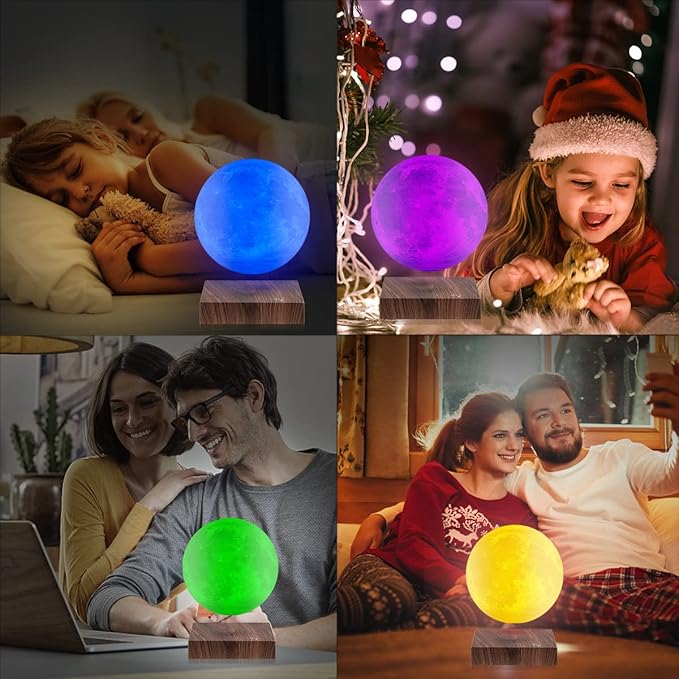Levitating Moon Lamp, Magnetic Floating Moon Light Lamps Spinning 3D Printing Night Light for Home Office Decor, Birthday Christmas Gifts