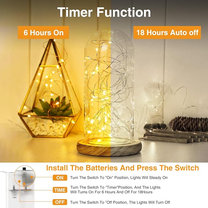 【20 Pack】Fairy Lights Battery Operated with Timer, 7FT 20LED String Lights Waterproof Silver Wire Fairy Light Battery Powered Twinkle Lights for Bedroom Christmas Wedding Indoor Party Decor Warm White