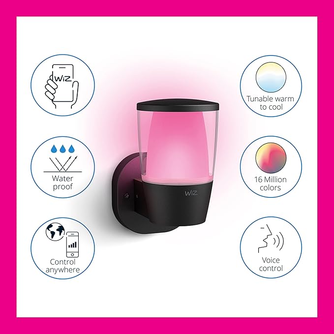WiZ Connected Wiz Wi-Fi LED Smart Color Changing Elpas Wall Light - Pack of 2 - Outdoor - Weatherproof - Control App - Works with Google Home, Alexa and Siri Shortcuts - No Hub Required
