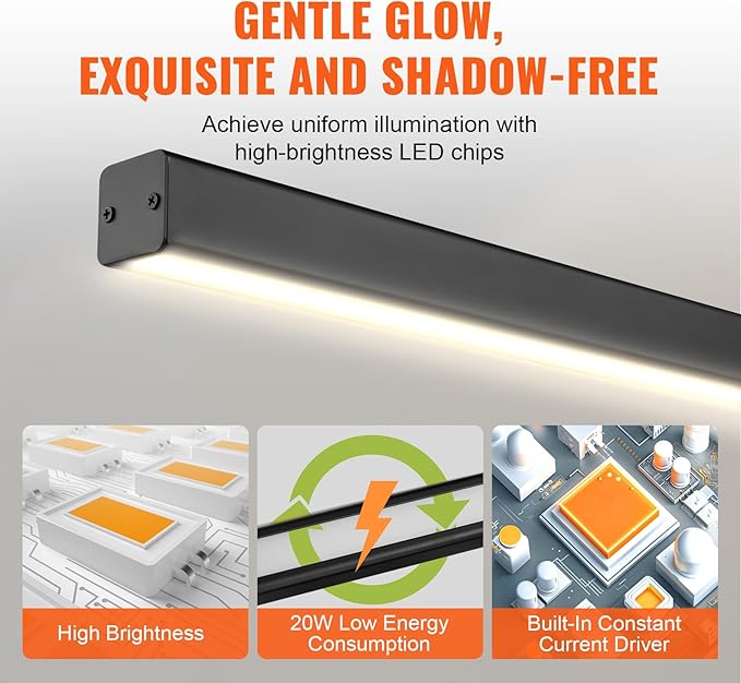 VEVOR Dimmable Linear Pendant Light, 20W, 47 in LED Linear Light Fixture Chandelier with Acrylic Lampshade 3000K / 4000K / 6500K Color Temperature Adjustable Height, for Dining Room Kitchen Island