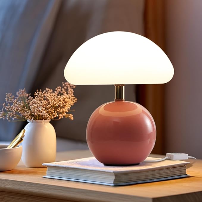 Joyzy Mushroom Table Lamp for Bedroom,Desk Bedside Small Lamps for Living Room Night Stands,Mushroom Lighting Decor Cute Modern Mid Century Light,Unique Aesthetic Home Living Room Decor
